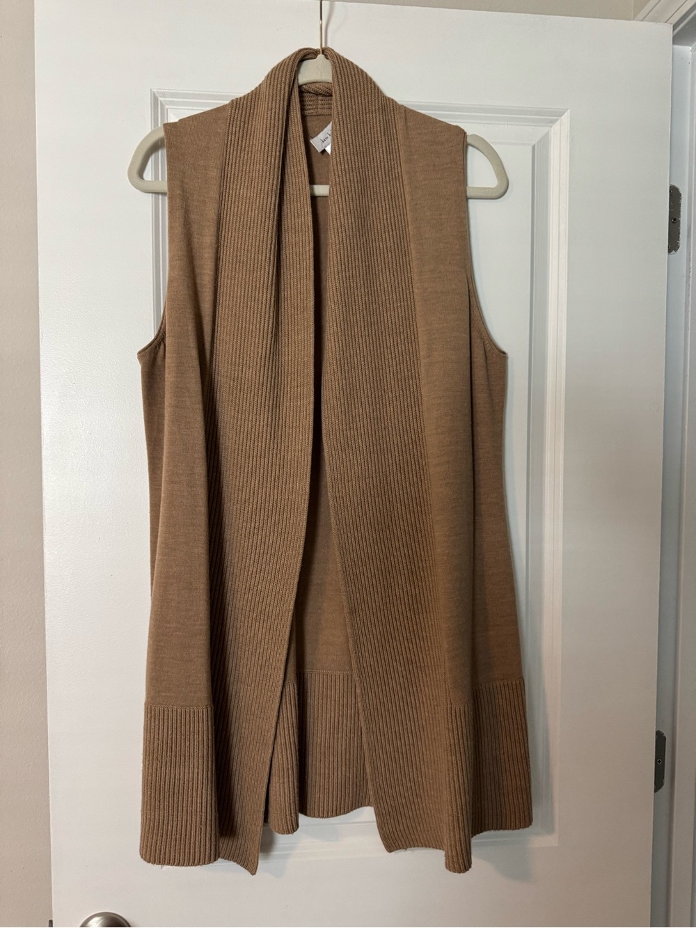 Kate Hill Merino Wool Ribbed Cardigan - Camel/Tan